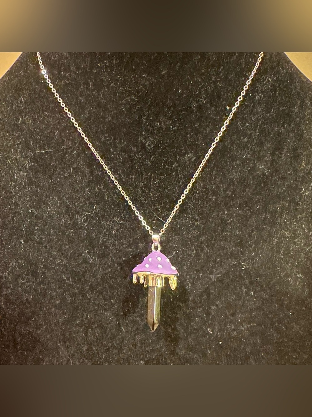 Trippy mushroom false crystal point necklace.